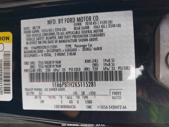 Ford Mustang Ecoboost Premium 2019 1FA6P8TH2K5115281 Image 9