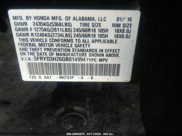 5FRYD3H26GB014994 Acura Mdx Acurawatch Plus Package