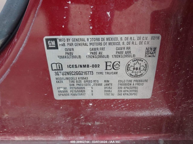 GMC Sierra 1500 Slt 2016 3GTU2NEC2GG216773 Image 9