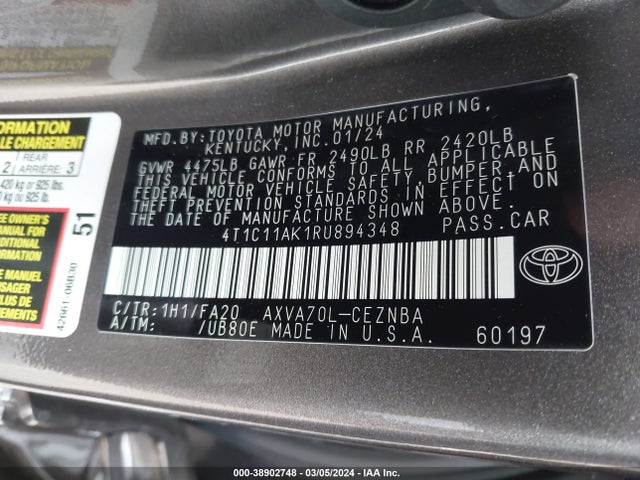 Toyota CAMRY LE 2024 4T1C11AK1RU894348 Image 9