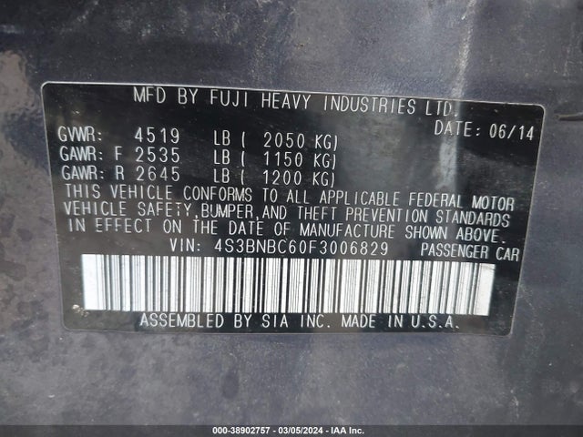 Subaru Legacy 2.5i Premium 2015 4S3BNBC60F3006829 Image 9