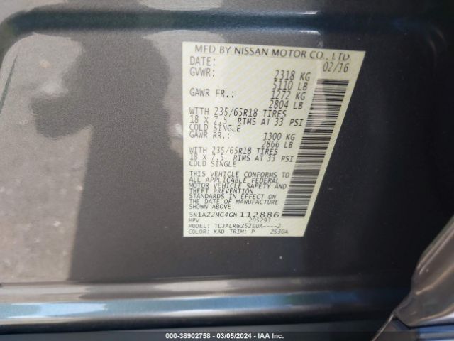5N1AZ2MG4GN112886 Nissan MURANO SL