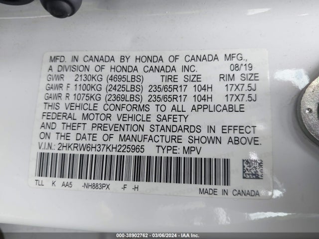 Honda CR-V LX 2019 2HKRW6H37KH225965 Image 9