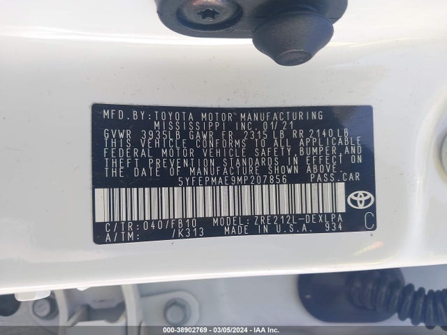 Toyota COROLLA LE 2021 5YFEPMAE9MP207856 Image 9
