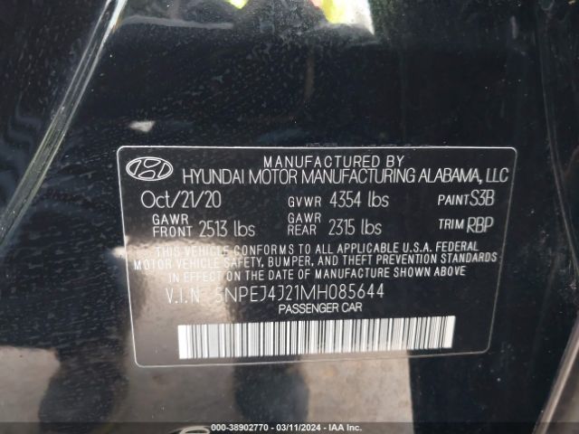5NPEJ4J21MH085644 Hyundai Sonata Sel Plus