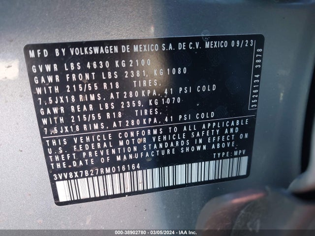 3VV8X7B27RM016164 Volkswagen Taos 1.5t S