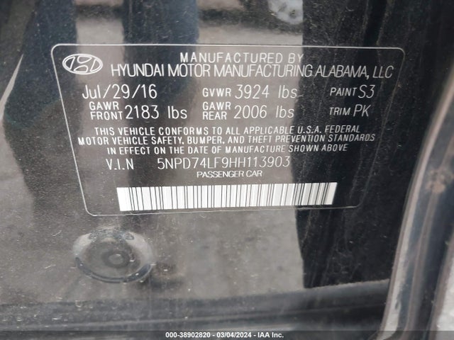 Hyundai ELANTRA SE 2017 5NPD74LF9HH113903 Image 9