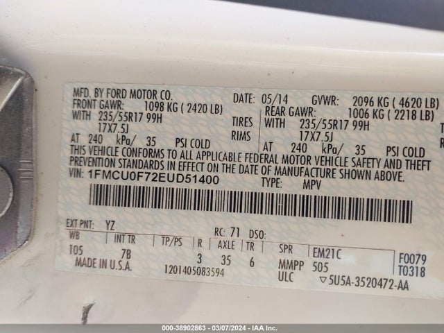 Ford ESCAPE S 2014 1FMCU0F72EUD51400 Image 9