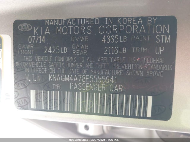 KIA Optima Lx 2015 KNAGM4A78F5555941 Image 9