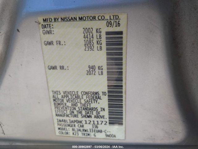 1N4BL3AP0HC121172 Nissan Altima 3.5 Sl/3.5 Sr