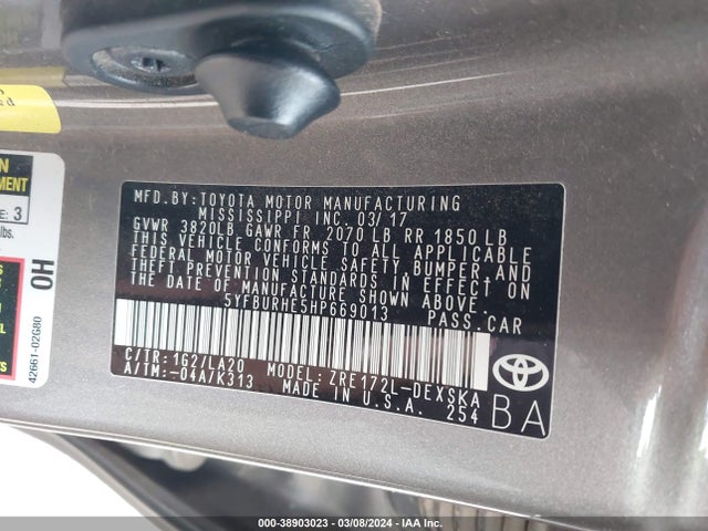 Toyota Corolla Xse 2017 5YFBURHE5HP669013 Image 9