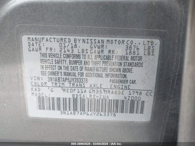 Nissan SENTRA SR 2018 3N1AB7AP6JY263378 Image 9