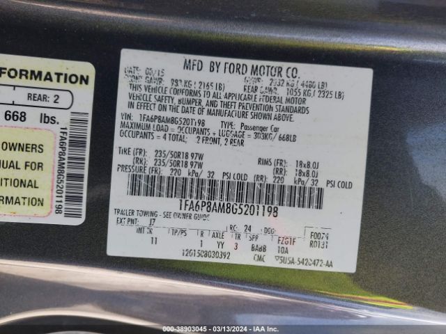 1FA6P8AM8G5201198 Ford Mustang V6