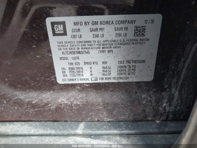 2021 CHEVROLET TRAX KL7CJNSB7MB347645 Photo 8