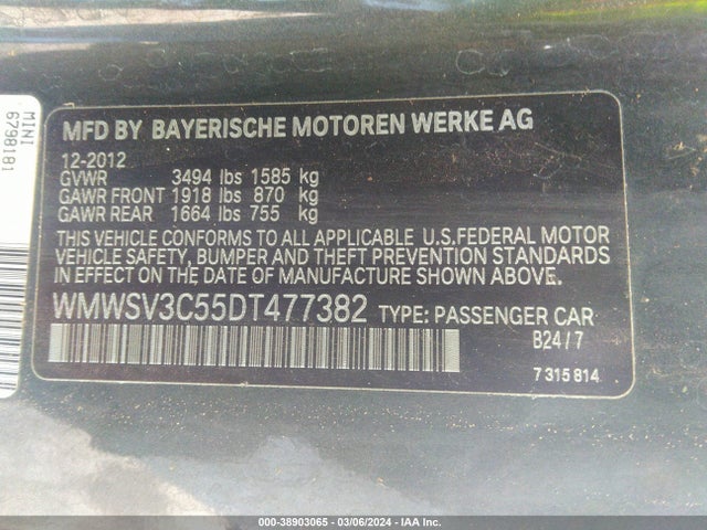 2013 MINI HARDTOP WMWSV3C55DT477382 Photo 8