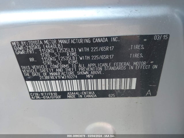 Toyota RAV4 LE 2015 2T3BFREV1FW310274 Image 9