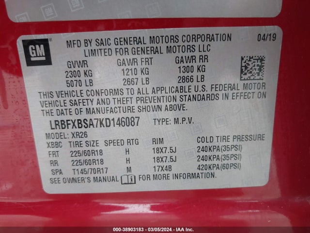 Buick Envision Fwd Preferred 2019 LRBFXBSA7KD146087 Image 9