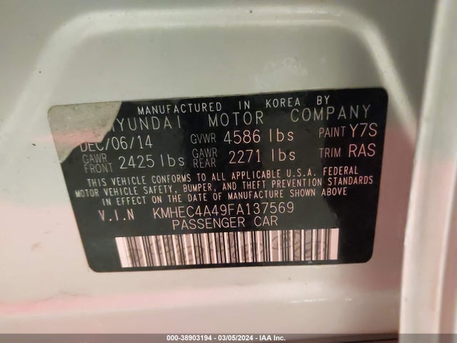 Hyundai SONATA HYBRID 2015 KMHEC4A49FA137569 Image 9