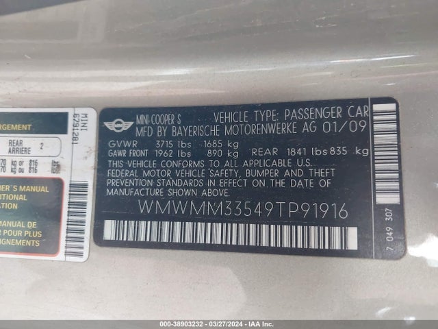 2009 MINI COOPER S CLUBMAN WMWMM33549TP91916 Photo 8