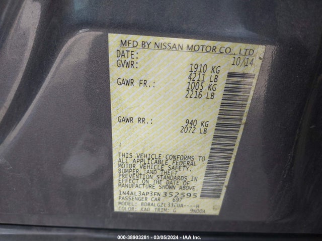Nissan Altima 2.5 S 2015 1N4AL3AP3FN352595 Image 9