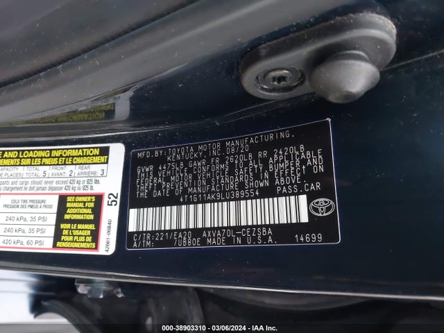 Toyota CAMRY SE 2020 4T1G11AK9LU389554 Image 9
