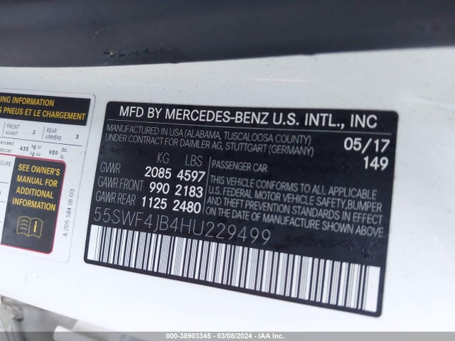 55SWF4JB4HU229499 Mercedes-Benz C 300 Luxury/sport