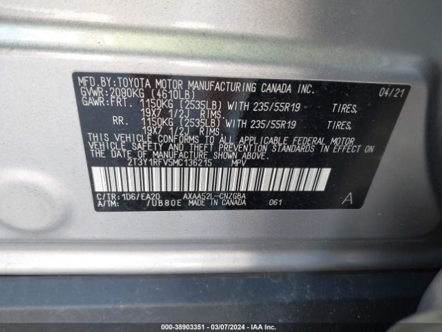 2T3Y1RFV5MC136215 Toyota Rav4 Limited
