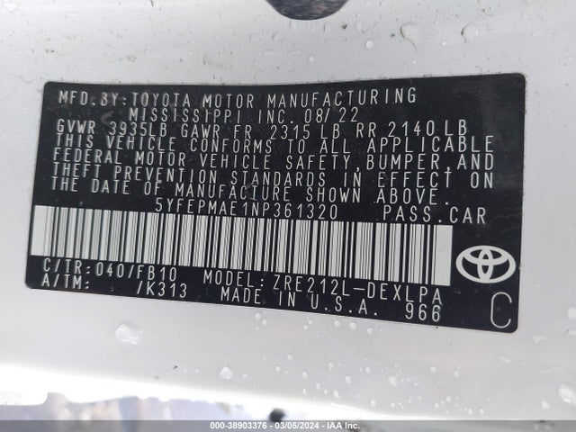 Toyota COROLLA LE 2022 5YFEPMAE1NP361320 Image 9