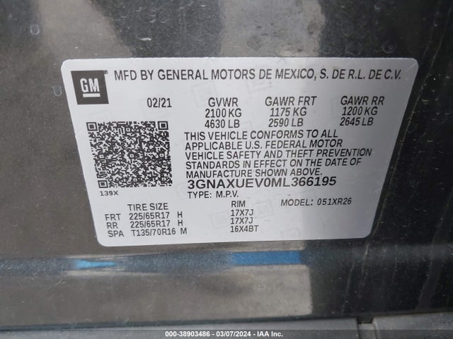 Chevrolet Equinox Awd Lt 2021 3GNAXUEV0ML366195 Image 9