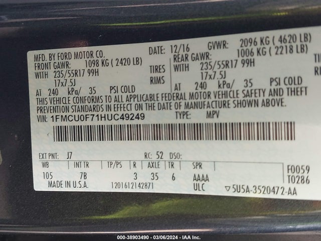 Ford ESCAPE S 2017 1FMCU0F71HUC49249 Image 9
