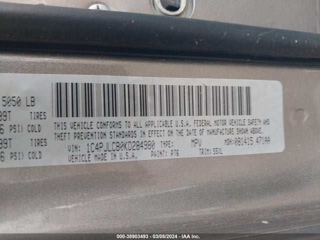 1C4PJLCB0KD284980 Jeep Cherokee Latitude Fwd