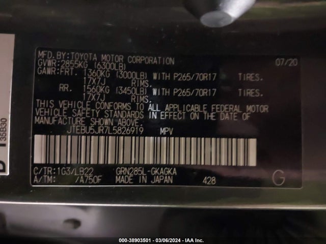 Toyota 4runner Sr5 Premium 2020 JTEBU5JR7L5826919 Image 9
