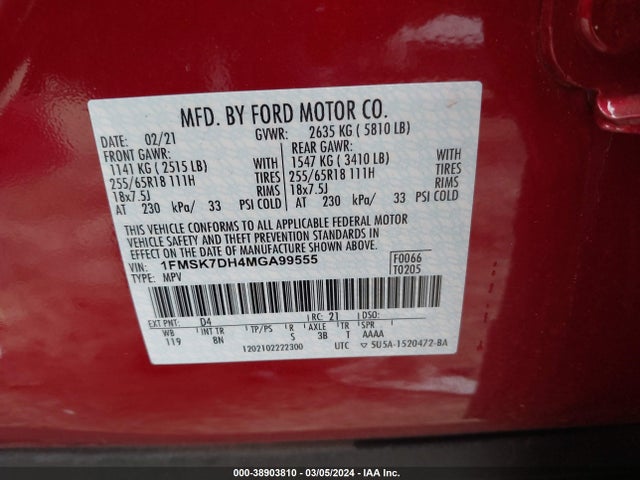 Ford EXPLORER XLT 2021 1FMSK7DH4MGA99555 Image 9