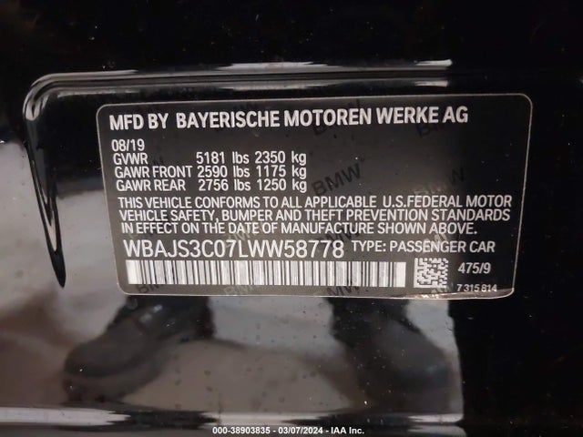 BMW 540i Xdrive 2020 WBAJS3C07LWW58778 Image 9