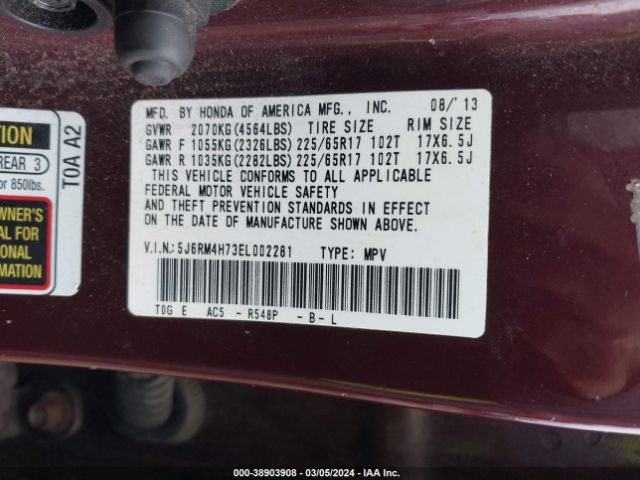 5J6RM4H73EL002281 Honda Cr-v Ex-l