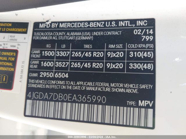 4JGDA7DB0EA365990 Mercedes-Benz Ml 550 4matic
