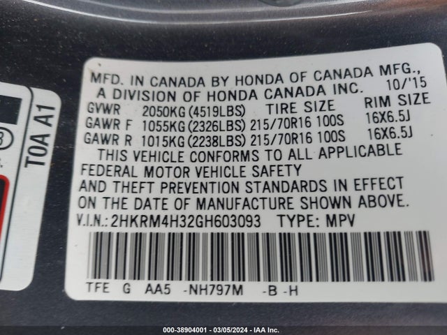 Honda CR-V LX 2016 2HKRM4H32GH603093 Image 9