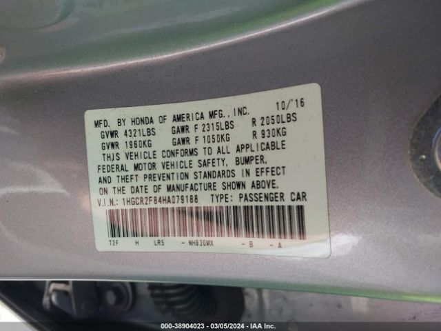 1HGCR2F84HA079188 Honda Accord Ex-l