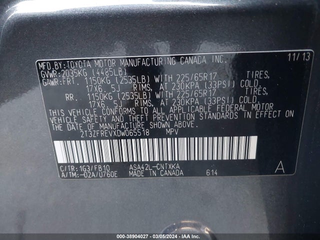 2013 TOYOTA RAV4 LE VIN: 2T3ZFREVXDW065518