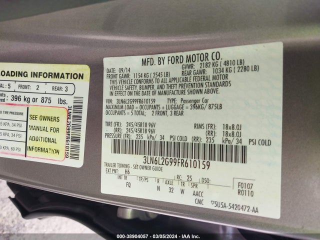 Lincoln MKZ 2015 3LN6L2G99FR610159 Image 9