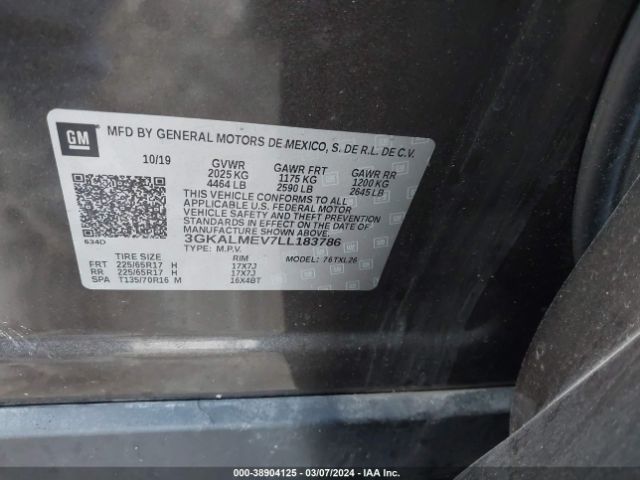 3GKALMEV7LL183786 GMC Terrain Fwd Sle