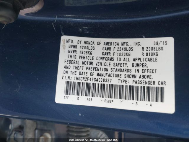 1HGCR2F45GA038337 Honda ACCORD LX