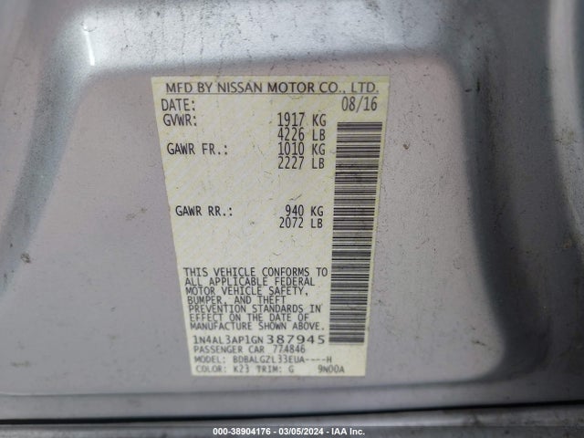 Nissan Altima 2.5 S 2016 1N4AL3AP1GN387945 Image 9
