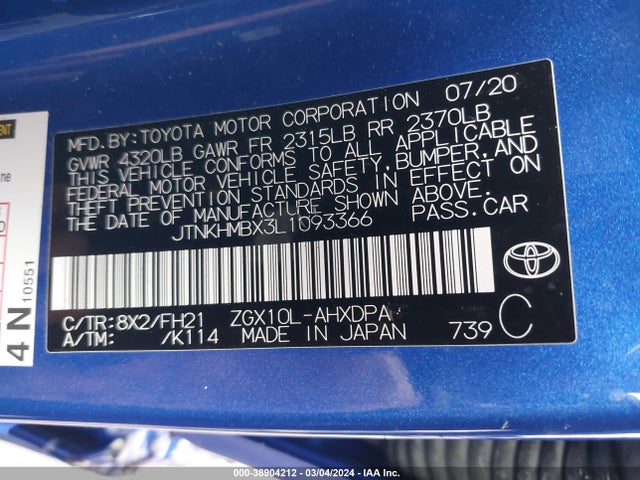 Toyota C-HR LE 2020 JTNKHMBX3L1093366 Image 9