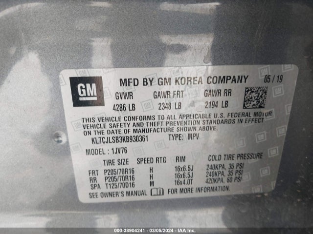 Chevrolet Trax Lt 2019 KL7CJLSB3KB930361 Image 9
