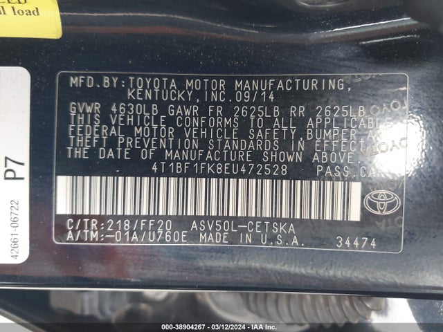 Toyota CAMRY SE 2014 4T1BF1FK8EU472528 Image 9