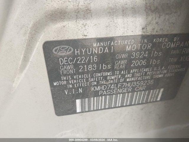 Hyundai ELANTRA SE 2017 KMHD74LF7HU359236 Image 9
