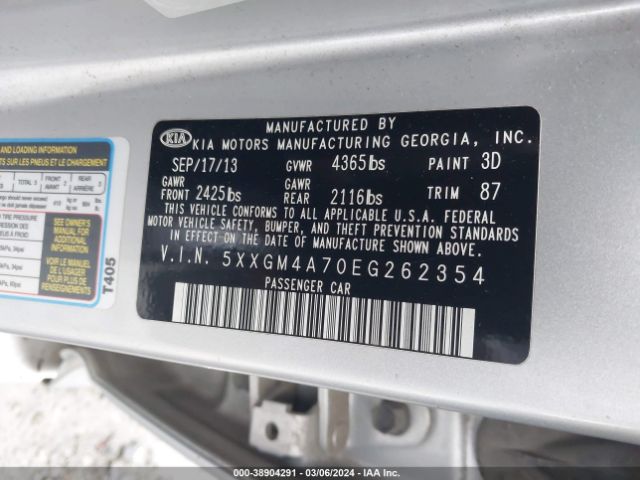 5XXGM4A70EG262354 KIA Optima Lx