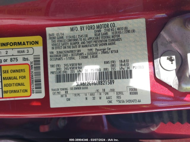 3LN6L2G96ER821589 Lincoln MKZ