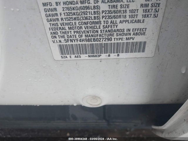 Honda Pilot Touring 2014 5FNYF4H98EB027290 Image 9